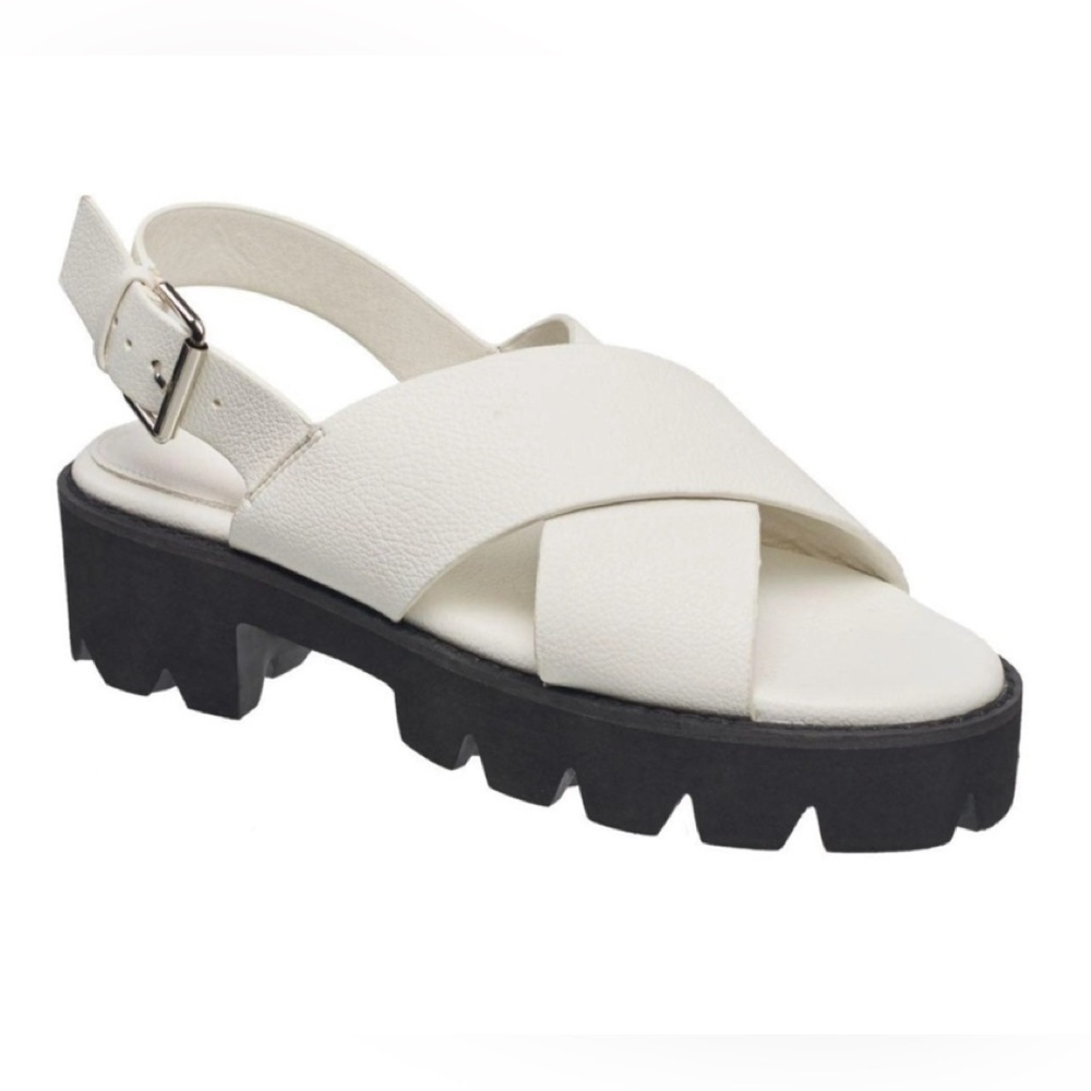 French Connection Women’s Rowan Criss Cross Chunky Heel Sandals